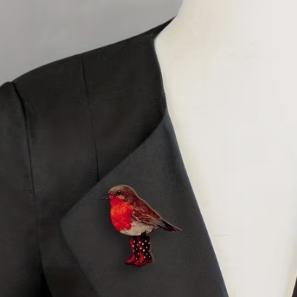 Mini Elegant Red Bird Wooden Brooch